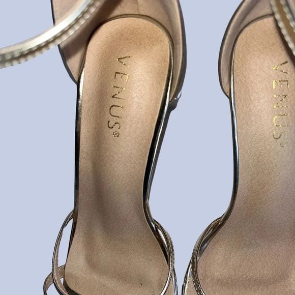 VENUS Gold Metallic Ankle Strap Heels – Stiletto Sandals Size 8 - Picture 6 of 8